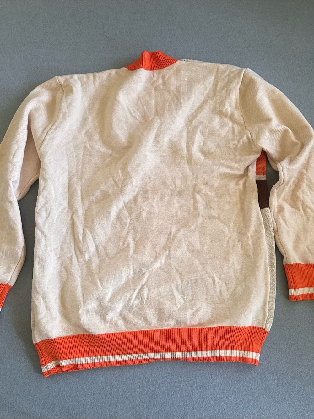 OXKNIT Retro 70s Geometric Knit Cardigan Cream Orange Mens 2XL Groovy - Picture 9 of 9